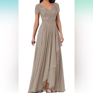 V Neck Taupe Vintage Mother of the Bride Dress